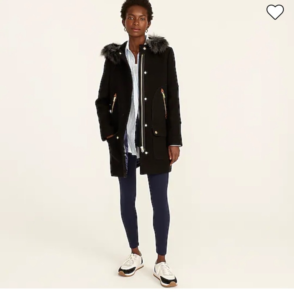 J. Crew Chateau Parka - black with tan fur and gold detail